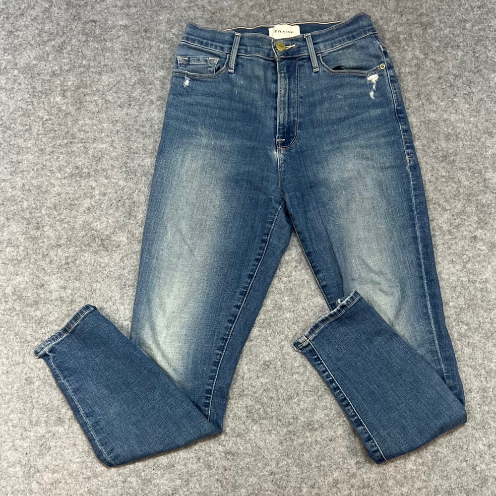 FRAME Ali High Rise Cigarette Jeans Madera Rips‎ Distressed Denim Women Size 26